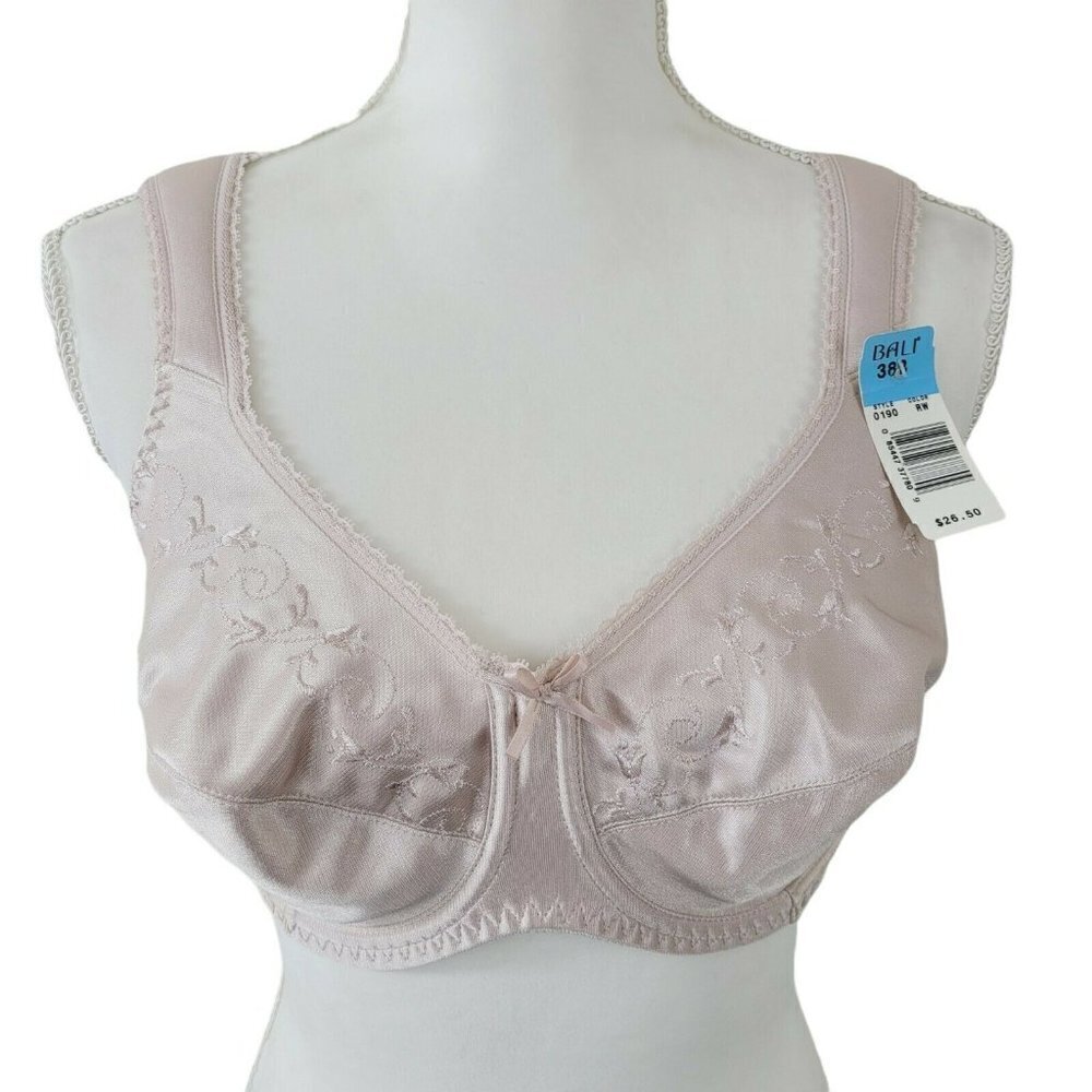 Vintage Bali Support Bra 0190 38B Full Cov Thick Wide Padded Straps ILGWU Stamp